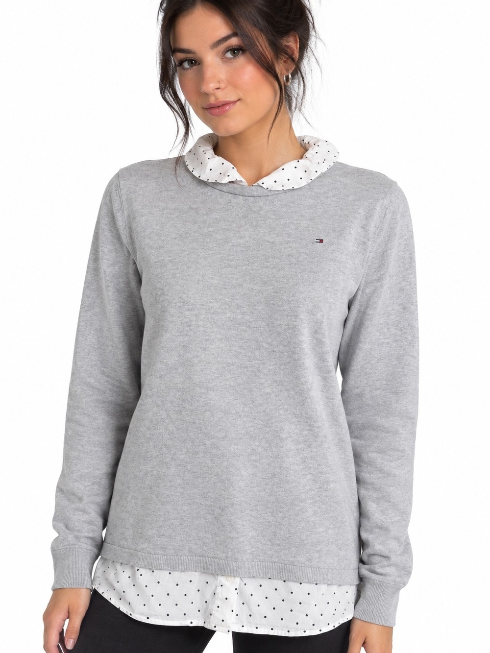 Tommy Hilfiger Women's Gray Layered Pullover Sweater Fits Medium Classic Prep